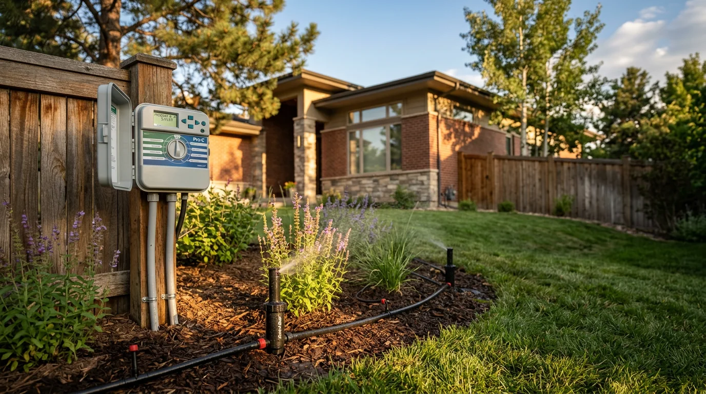 Professional irrigation system sprinkler head watering Denver commercial landscape