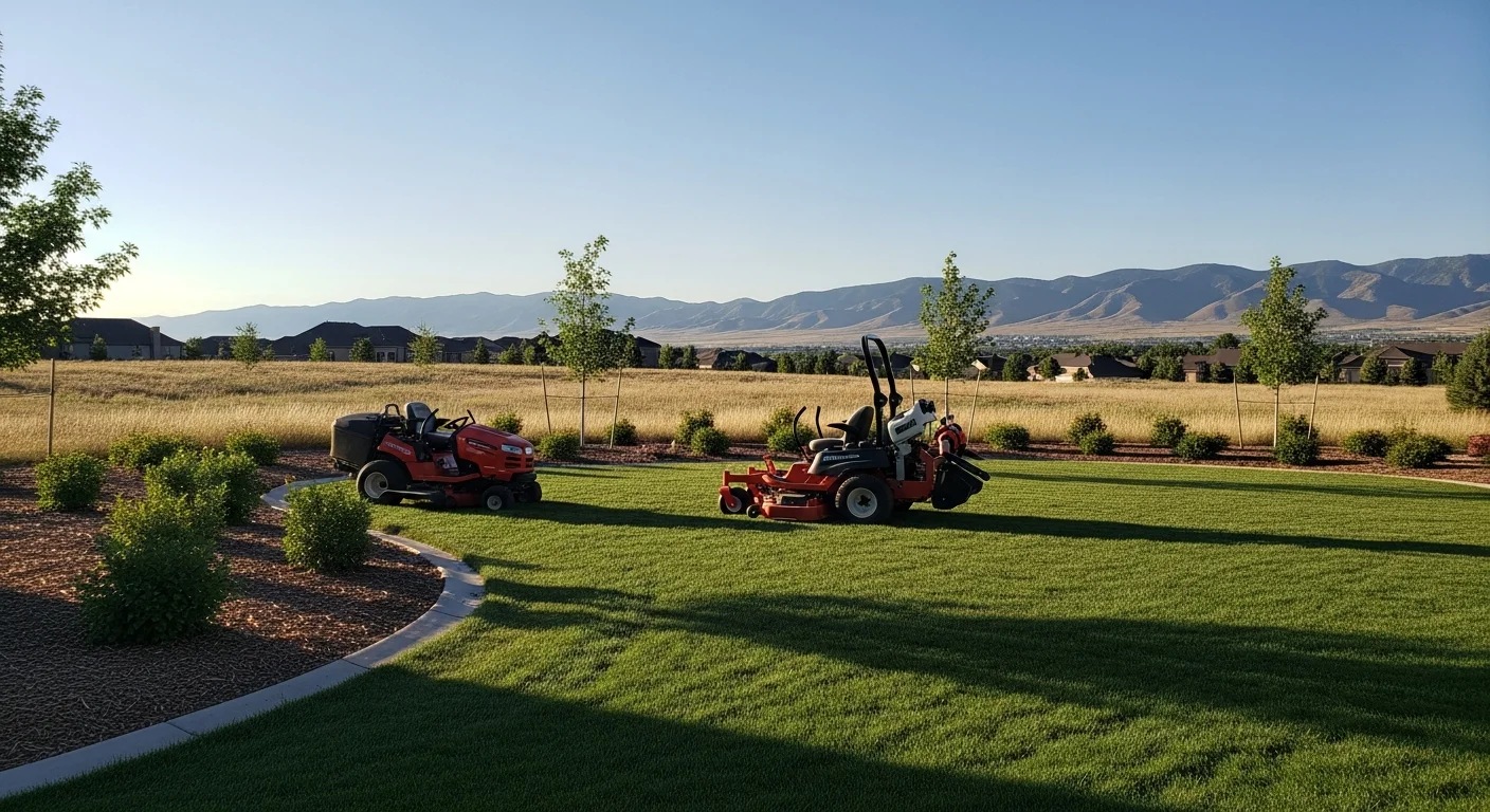 HOA common area with professional commercial landscaping in Centennial, CO under a clear Colorado sky.