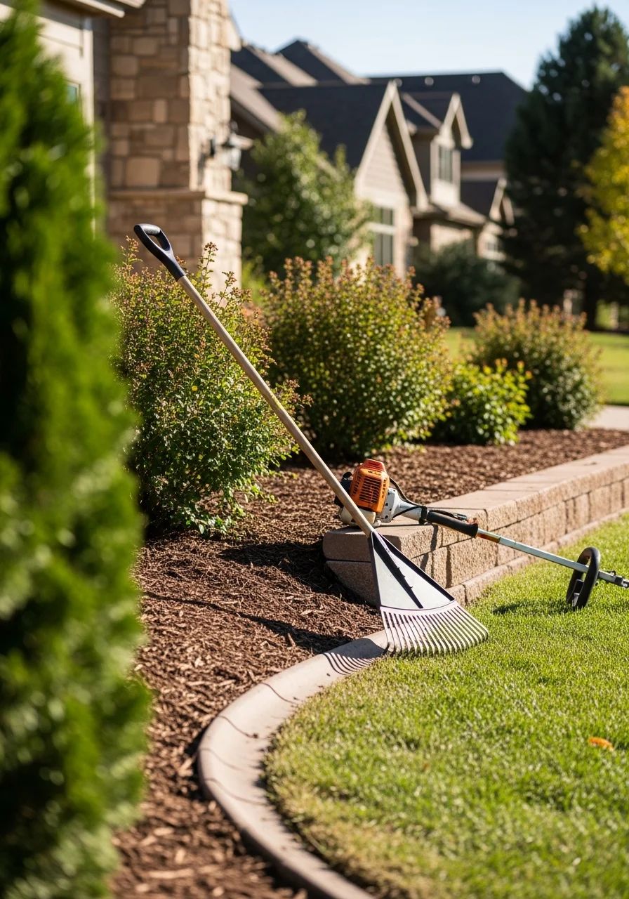 Professional landscape crew performing commercial maintenance on a Greenwood Village, CO property.