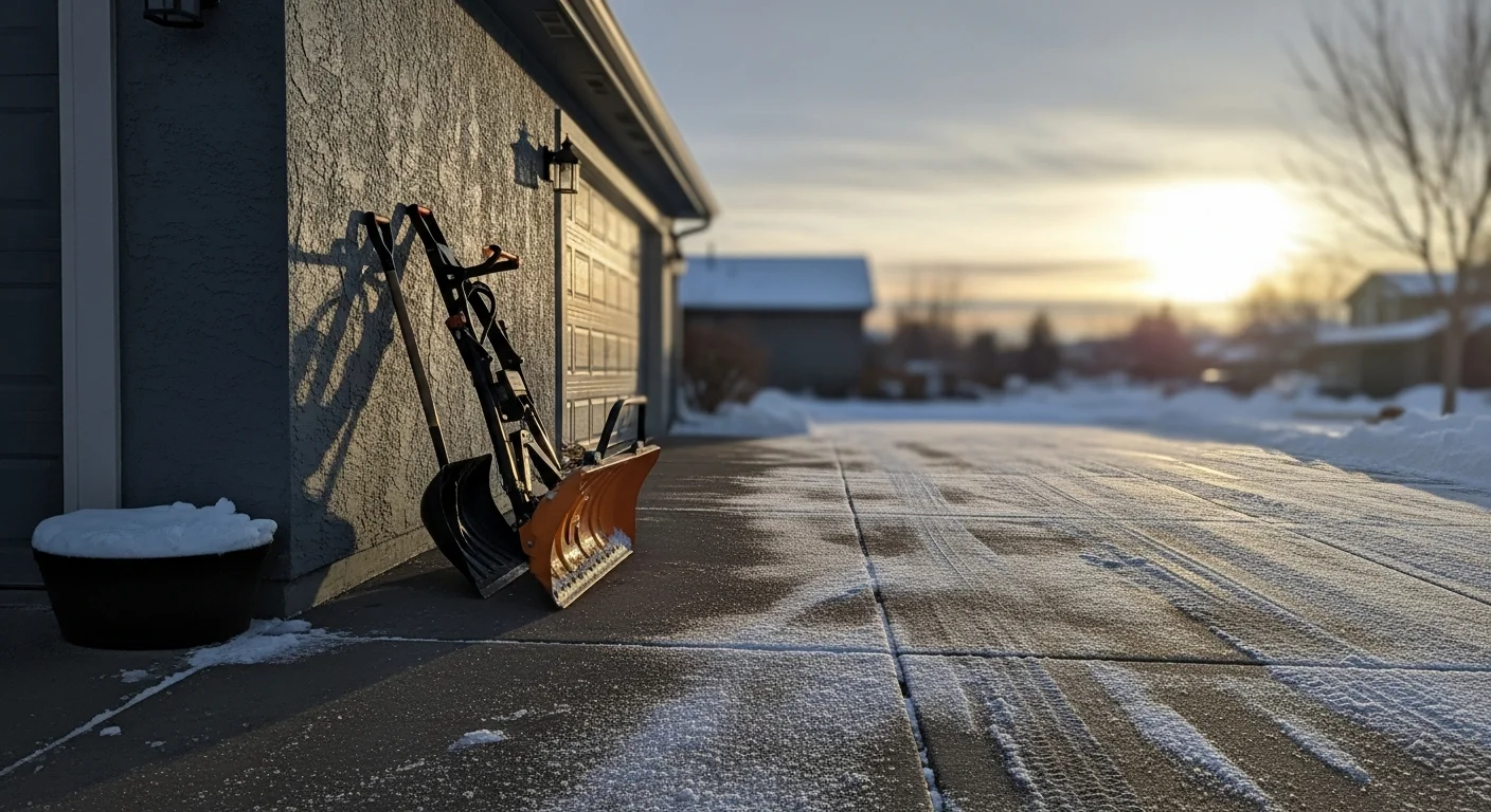 A cleared residential driveway and front walkway at a Centennial, CO home after a winter snowstorm, with snow pushed to the sides away from the entry path. The home's front steps and sidewalk are fully accessible with no ice or snow accumulation visible.